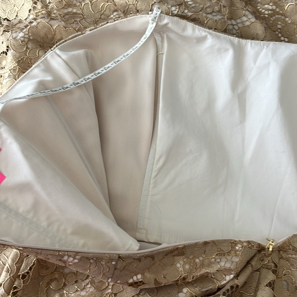 Lilly Pulitzer Aubrianna Strapless Gold Metallic Lace Floral Sweethea Midi Dress - Picture 6 of 13